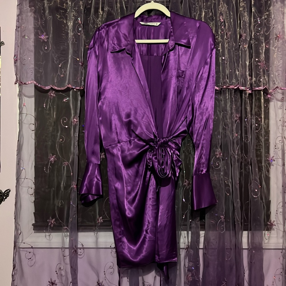 zara satin effect wrap dress